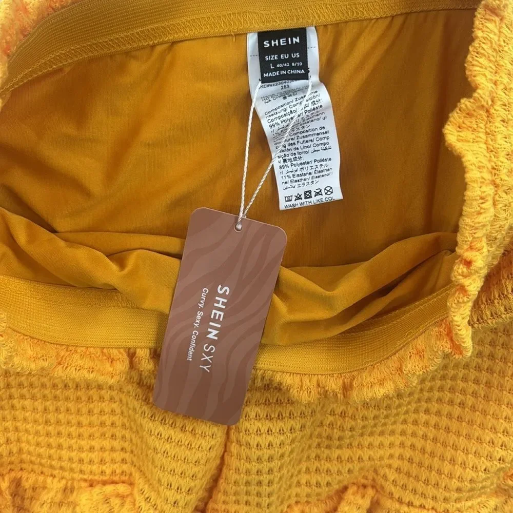 3For$20 SHEIN SXY Curvy Crochet Ruffle Hem Yellow Shorts size Large NWT